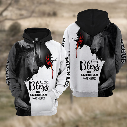 Joycorners Custom Name Horse 3D JESUS Blessing Hoodie