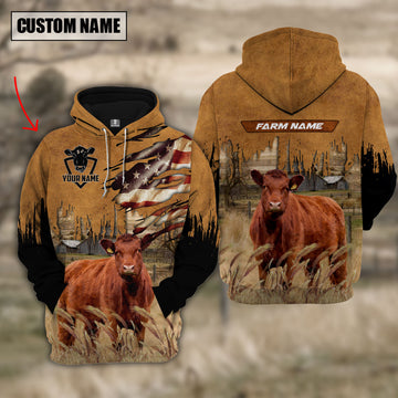 Joycorners Red Angus Custom Name US FLAG Pattern Hoodie