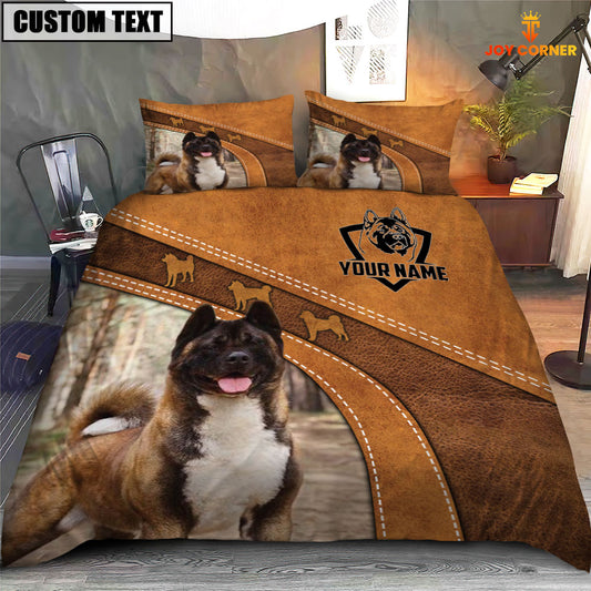 Joy Corners American Akita Brown Pattern Customized Name 3D Bedding Set