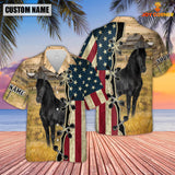 Joycorners Black Horse On Farms Custom Name American Flag 3D Shirt