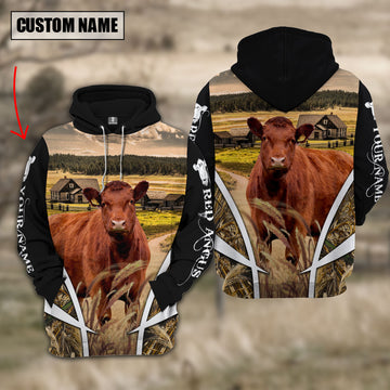 Joycorners Red Angus Custom Name Wheat Farm Hoodie