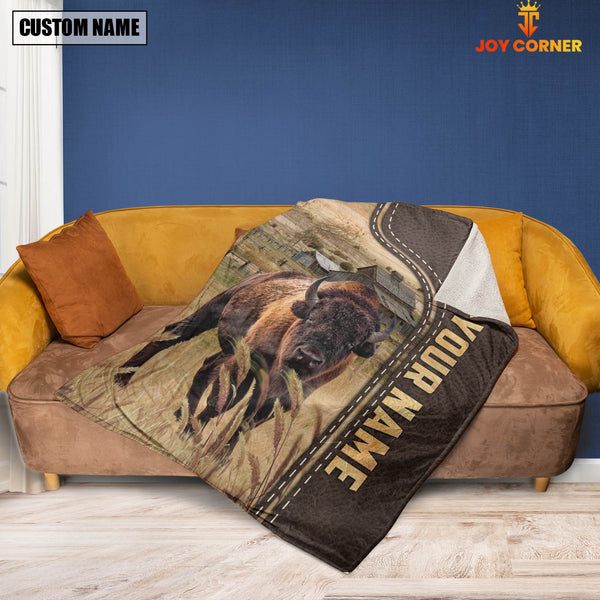 Joycorners Personalized Name Bison Brown Leather Pattern Blanket