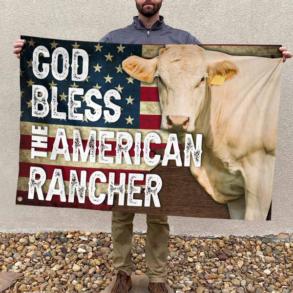 Joycorners God Bless The American Rancher Charolais Flag