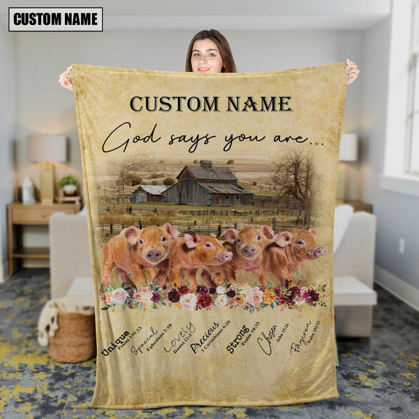 God Says You Are - Joycorners Personalized Name Pig Brown Blanket