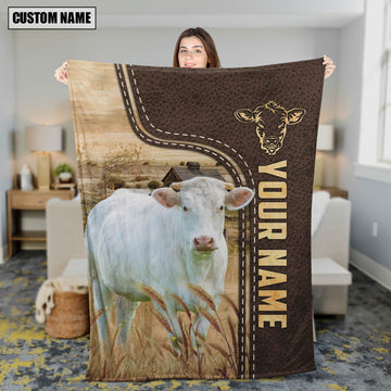 Joycorners Personalized Name Charolais Leather Pattern Blanket