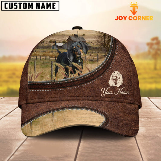 Joycorners Black & Tan Coonhounds Customized Name Leather Pattern Cap