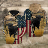 Joycorners Custom Name Black Angus Cattle American Flag 3D Shirt