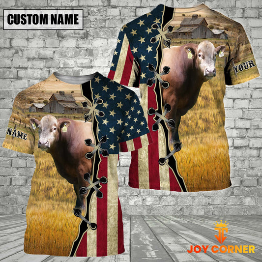 Joycorners Beefalo On Farms Custom Name American Flag 3D Shirt