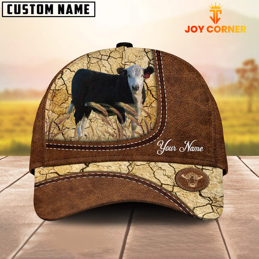 Joycorners Custom Name Black Hereford Leather Pattern Brown Cap
