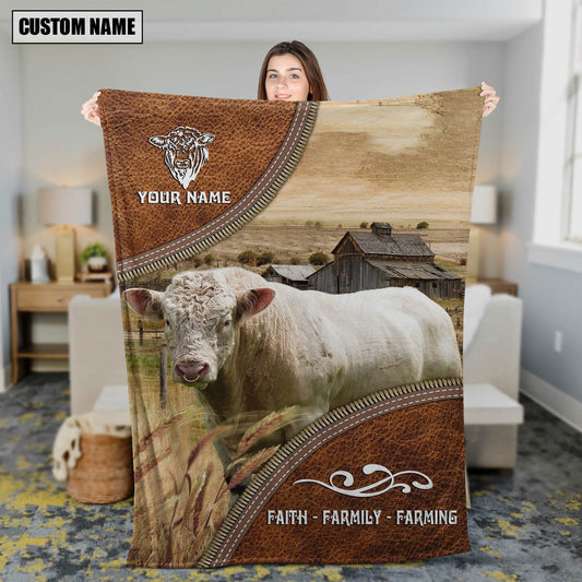 Joycorners Personalized Name Charolais Bull Faith Family Farming Blanket