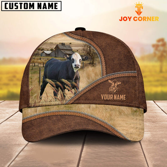 Joycorners Black Baldy Zipper Leather Pattern Customized Name Cap