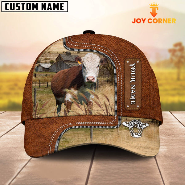 Joycorners Custom Name Hereford Cattle Cap On The Meadow