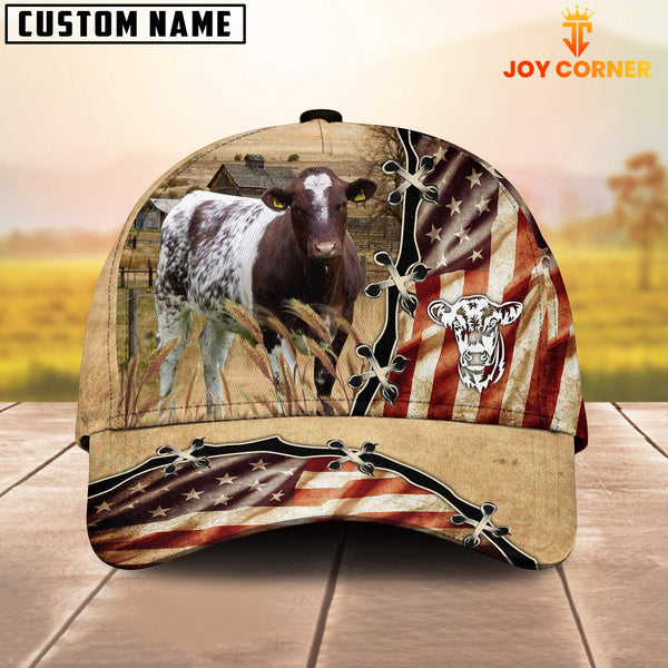 Joycorners Shorthorn American Flag Custom Name Retro Cap