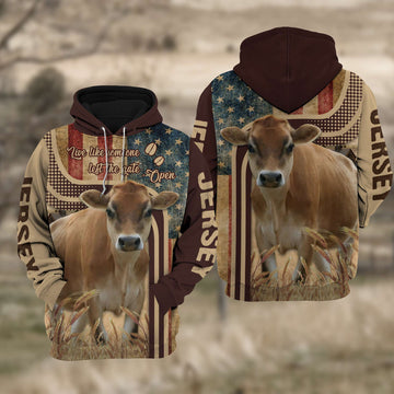 Joycorners Jersey Cattle 3D American Flag Quotation Hoodie