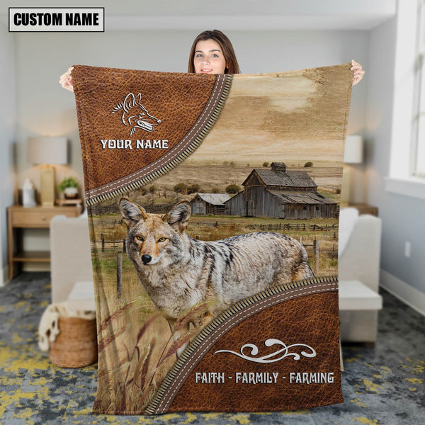Joycorners Personalized Name Coyotes Faith Family Farming Blanket