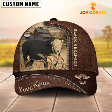 Joycorners Black Hereford Customized Name Leather Pattern Cap