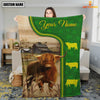 Joycorners Highland Cattle Green Farming Blanket Custom Name