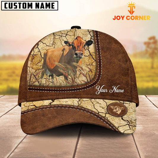 Joycorners Custom Name Jersey Leather Pattern Brown Cap