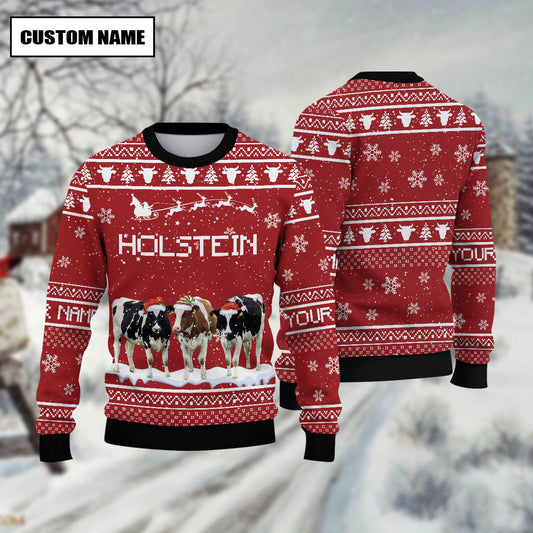 Joycorners Holstein Custom Name Happy Xmas Sweater