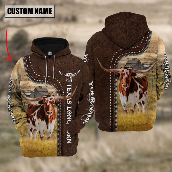 Joycorners Texas Longhorn Farming Leather Pattern Personalized 3D Hoodie