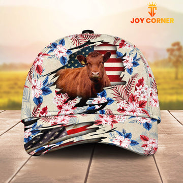 Joycorners Red Angus American Flag Flowers Pattern Cap