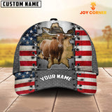 Joycorners Texas Longhorn Customized Name US Flag Cap