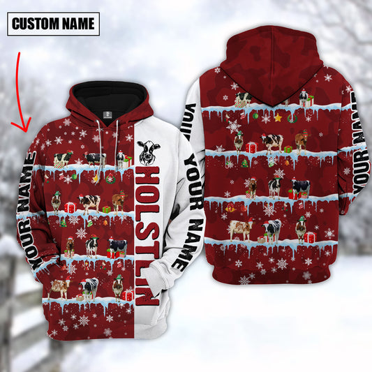 Joycorners Personalized Name Holstein Cattle Christmas 3D Hoodie