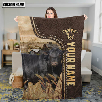 Joycorners Personalized Name Sim Angus Leather Pattern Blanket