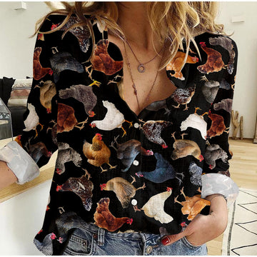 Joycorner Colorful Chicken Farm Black Casual Shirt