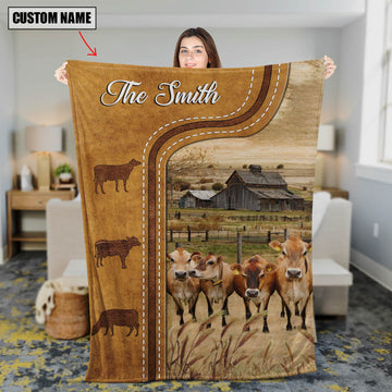 Joycorners Personalized Jersey Cattle In Field Farmhouse Blanket