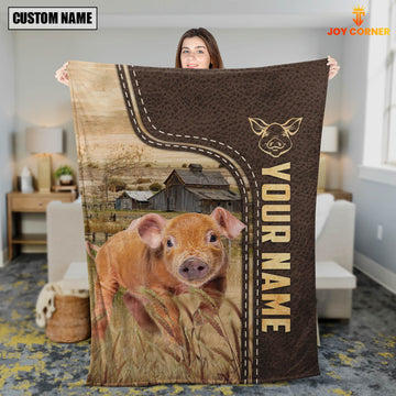 Joycorners Personalized Name Pig Brown Leather Pattern Blanket