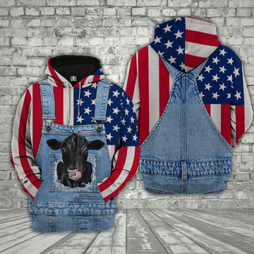 Joycorners Black Angus Cattle US Flag Farm Personalized 3D Hoodie