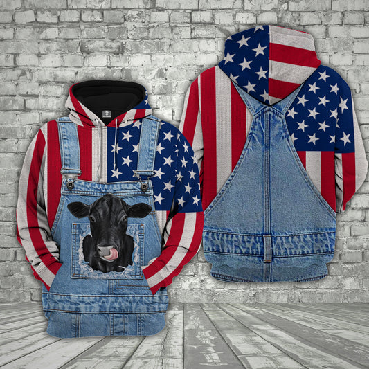 Joycorners Black Angus Cattle US Flag Farm Personalized 3D Hoodie