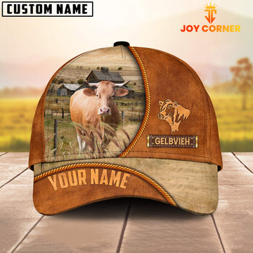 Joycorners Custom Name Gelbvieh Leather Pattern Cap