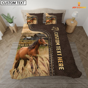 Joycorners Horse Custom Text Leather Pattern Bedding Set