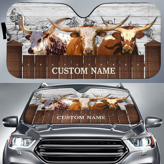 Joycorners Texas Longhorn Farming Custom Name 3D Sun Shade