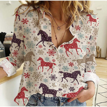 Joycorners Horse Christmas Pattern Casual Shirt TH6