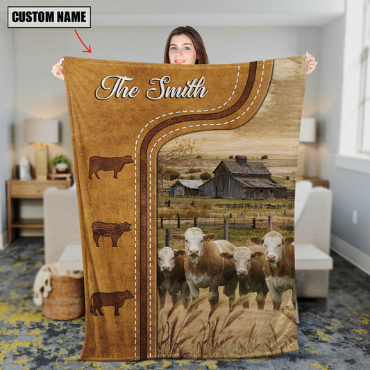 Joycorners Personalized Fleckvieh Cattle In Field Farmhouse Blanket