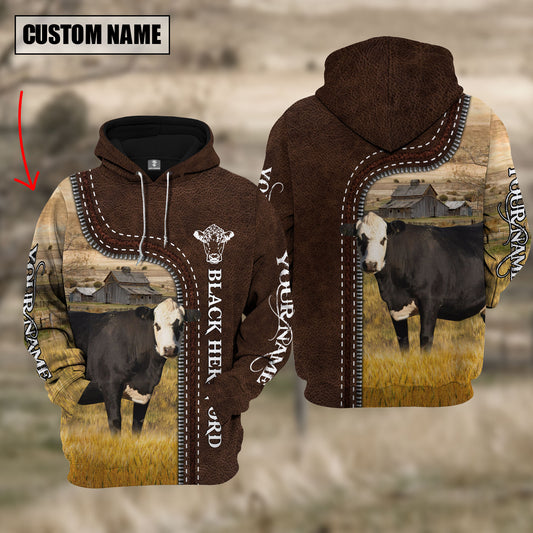 Joycorners Black Hereford Farming Leather Pattern Personalized 3D Hoodie