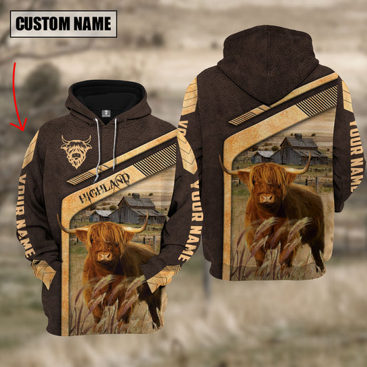 Joycorners Highland Cattle On The Meadow Custom Name Hoodie