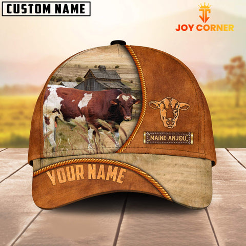 Joycorners Custom Name Maine Anjou Cattle Leather Pattern Cap
