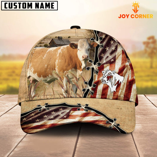 Joycorners Simmental American Flag Custom Name Retro Cap