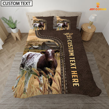 Joycorners Shorthorn Custom Text Leather Pattern Bedding Set