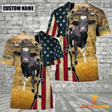 Joycorners Custom Name Holstein Cattle American Flag 3D Shirt