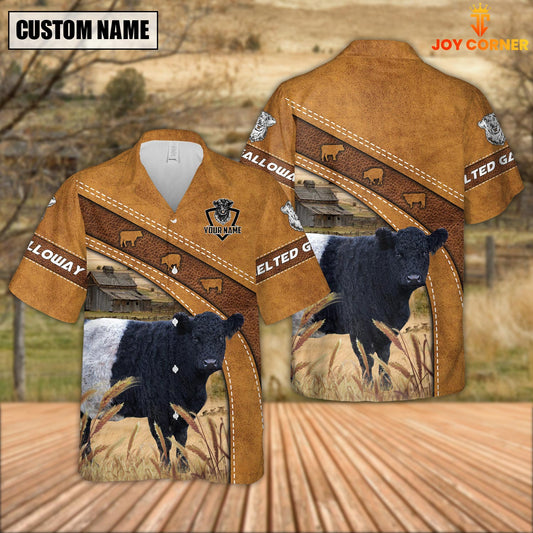 Joycorners Custom Name Belted Galloway Leather Pattern Hawaiian Shirt