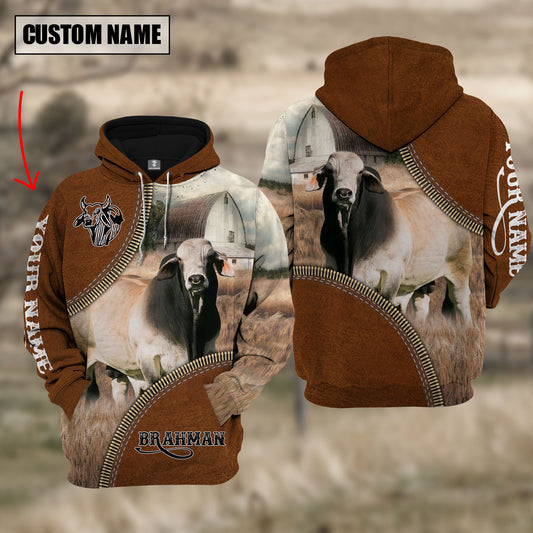 Joycorners Custom Name Brahman Cattle Leather Zipper  3D Hoodie