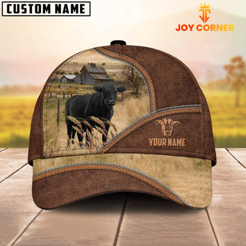 Joycorners Black Angus Zipper Leather Pattern Customized Name Cap