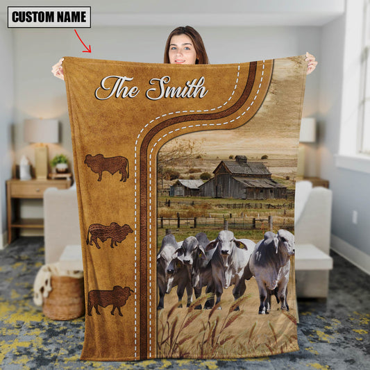 Joycorners Personalized Brahman Cattle In Field Farmhouse Blanket