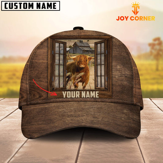 Joycorners Custom Name Highland Cattle Window Brown Cap