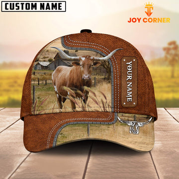 Joycorners Custom Name Texas Longhorn Cattle Cap On The Meadow